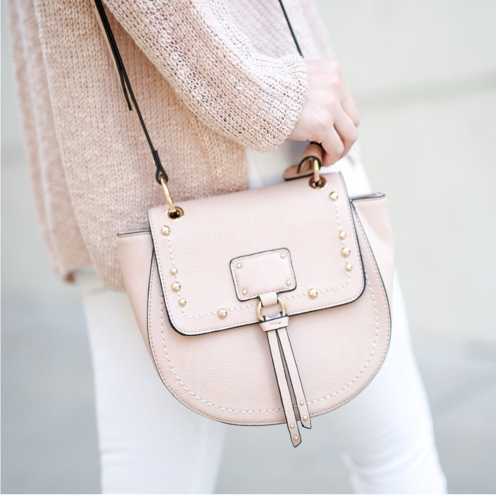 Sole Society Mauve Studded Vegan Leather Bohemian Saddlebag Crossbody Bag
